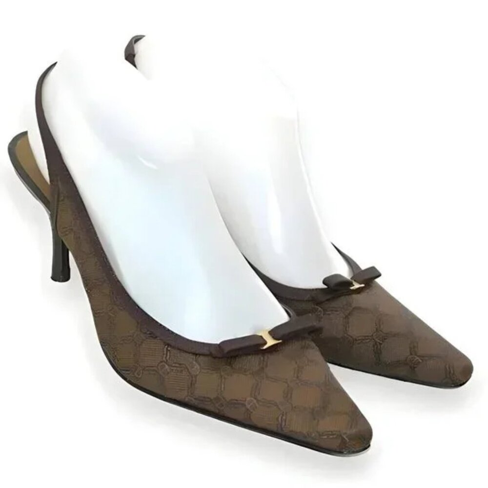 Etienne Aigner Classic Minimalist Brown Taupe Slingback Kitten Heels Pumps 8